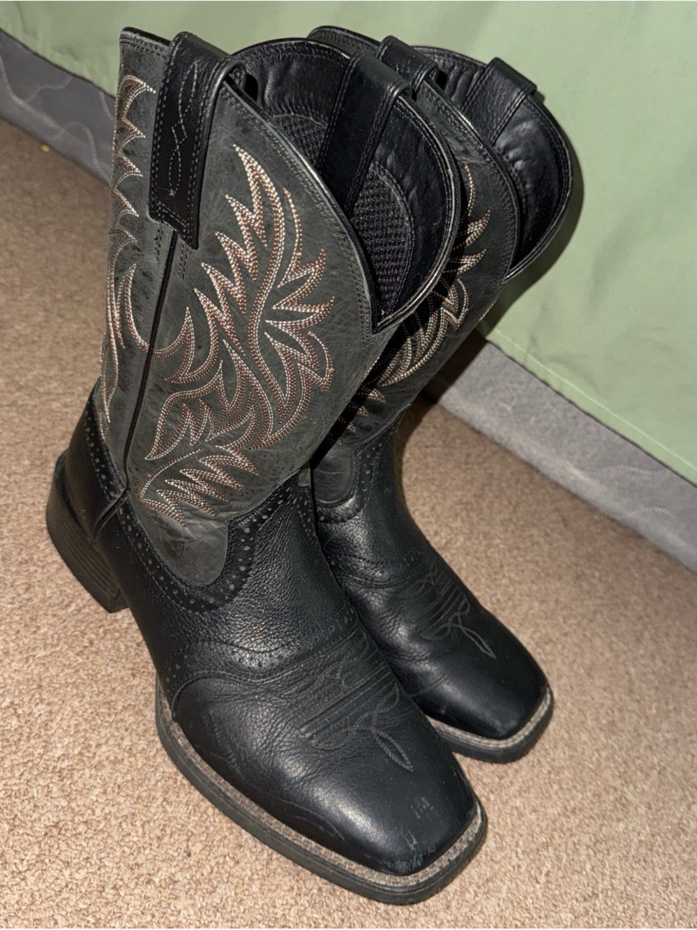 Ariat Black Leather Western Boots with Embroidered Shaft